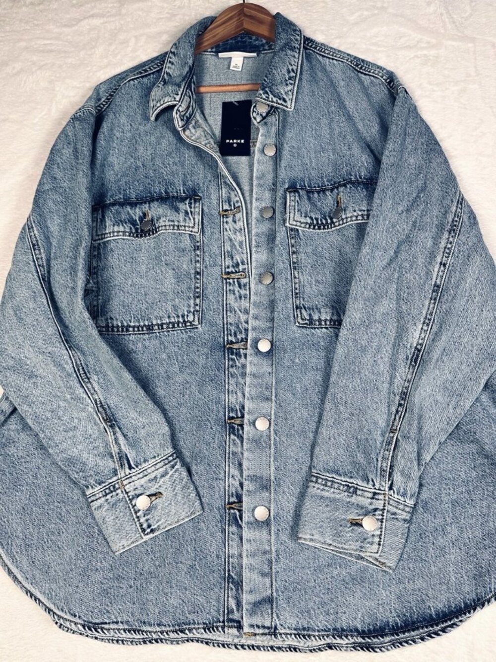 Parke Target Denim Shacket Shirt Jacket Light Wash Oversized Button Front Sz XL - Picture 6 of 16